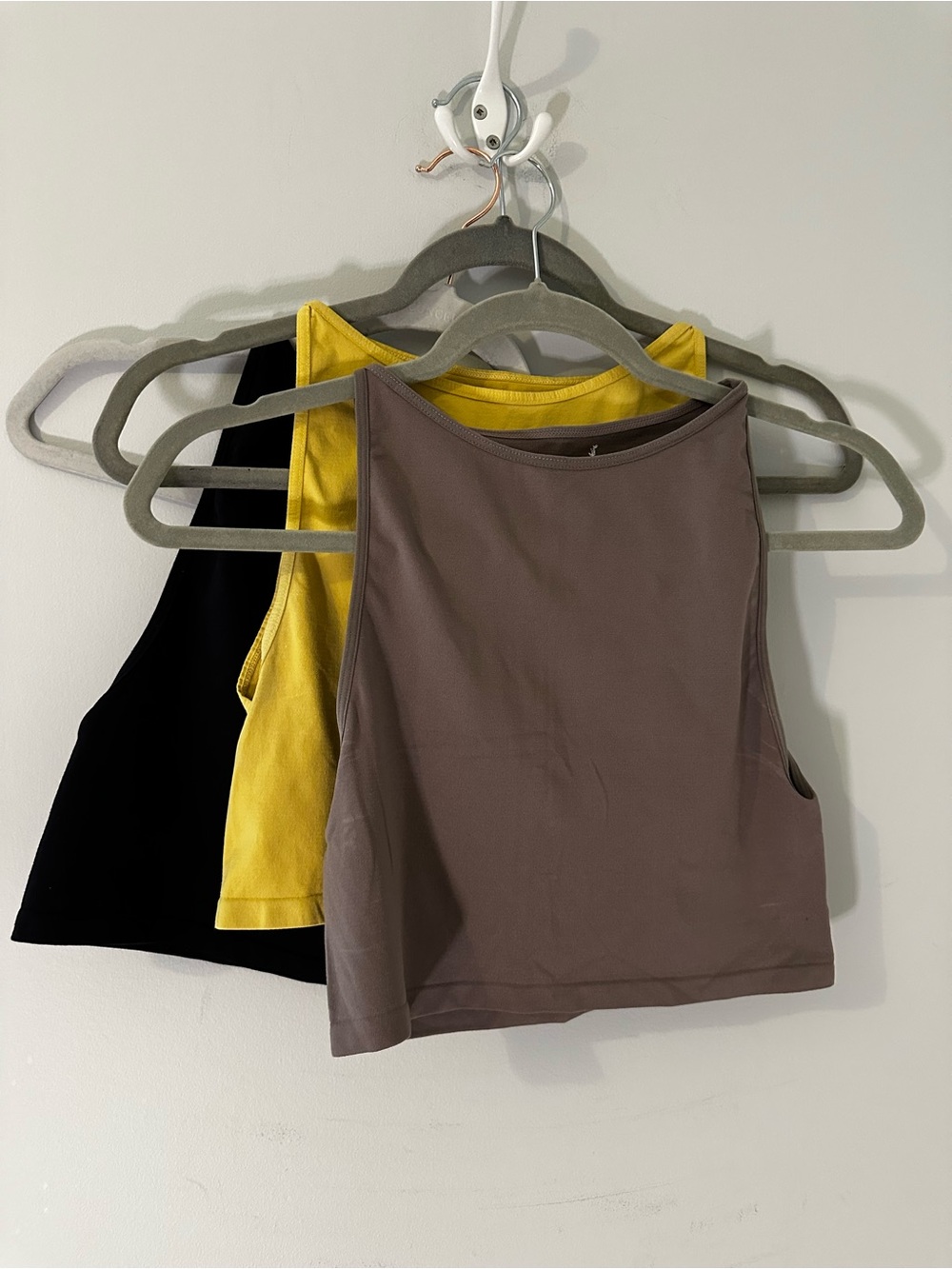 Free People Trio Crop Tank Tops - Black, Yellow, Mauve